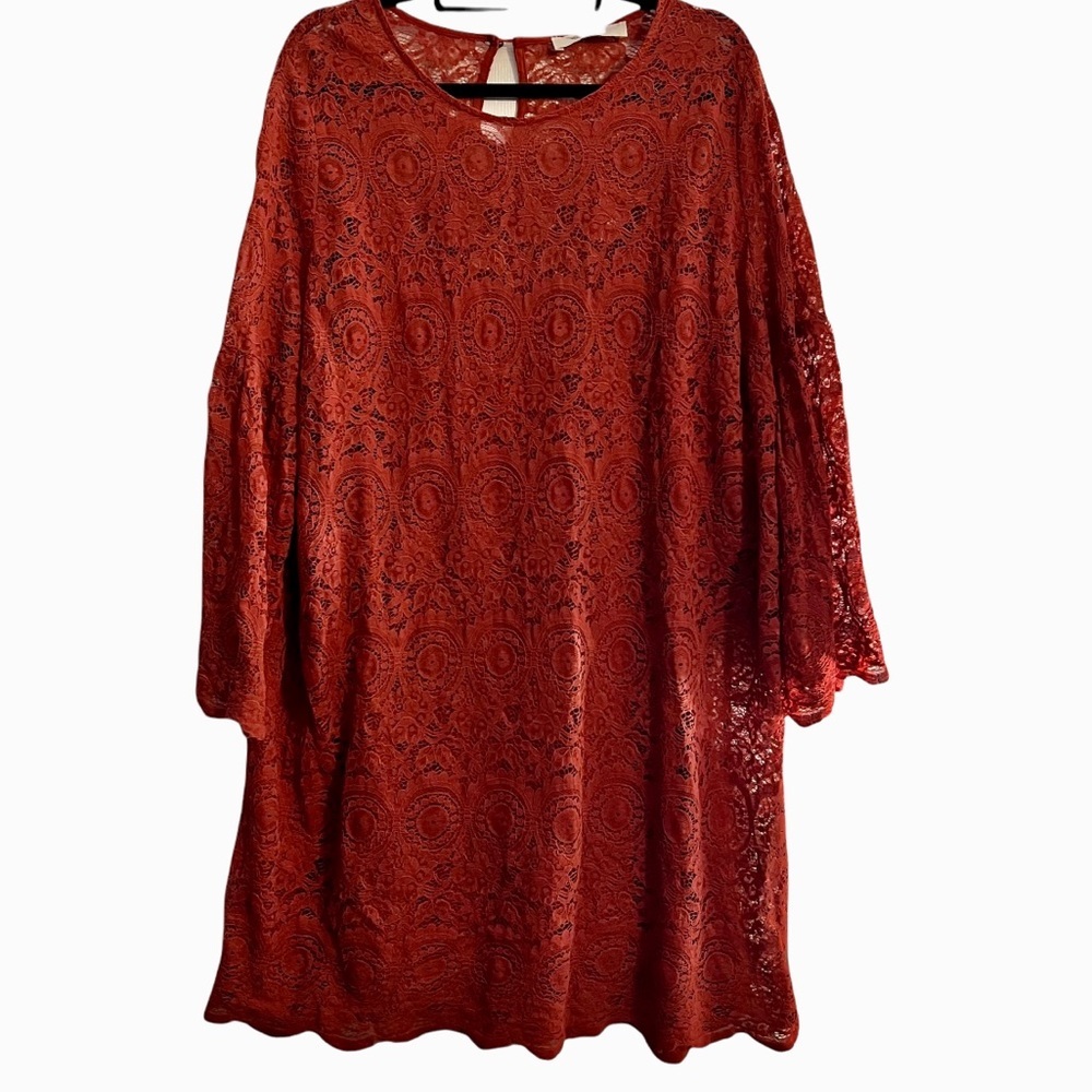 A Beautiful Soul Woman’s Plus Size C (3X) Red Lace Dress With Flutter Sleeves
